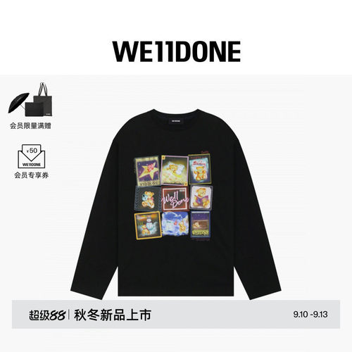 WE11DONE26秋冬新品男女同款邮票元素泰迪小熊长袖T恤潮流时尚