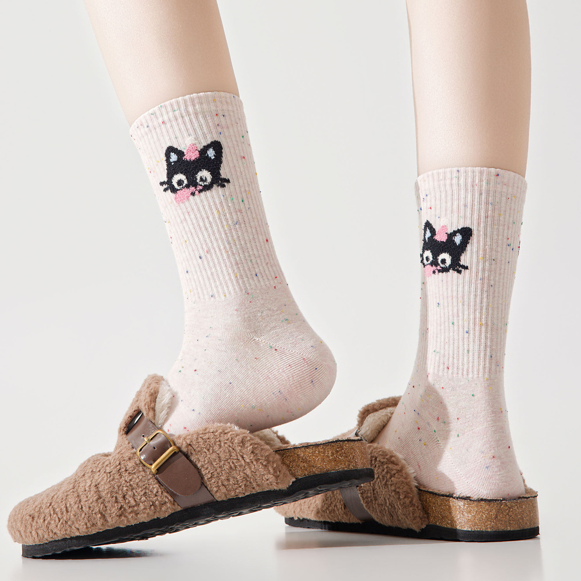 江狗长袜子女卡通ins潮春夏款百搭无骨中筒袜可爱动物提花堆堆袜