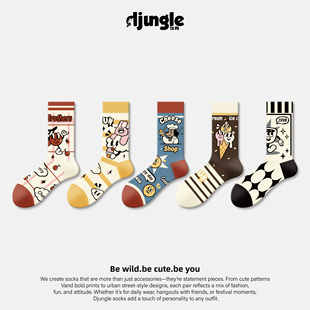 江狗袜子女款秋冬ins潮中筒袜美式卡通可爱原创设计无骨长袜春秋