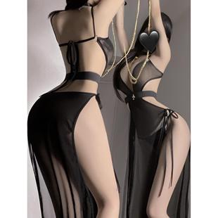 性感睡衣女款2025新蕾丝透视吊带裙高级纯欲制服情感趣味睡裙大码