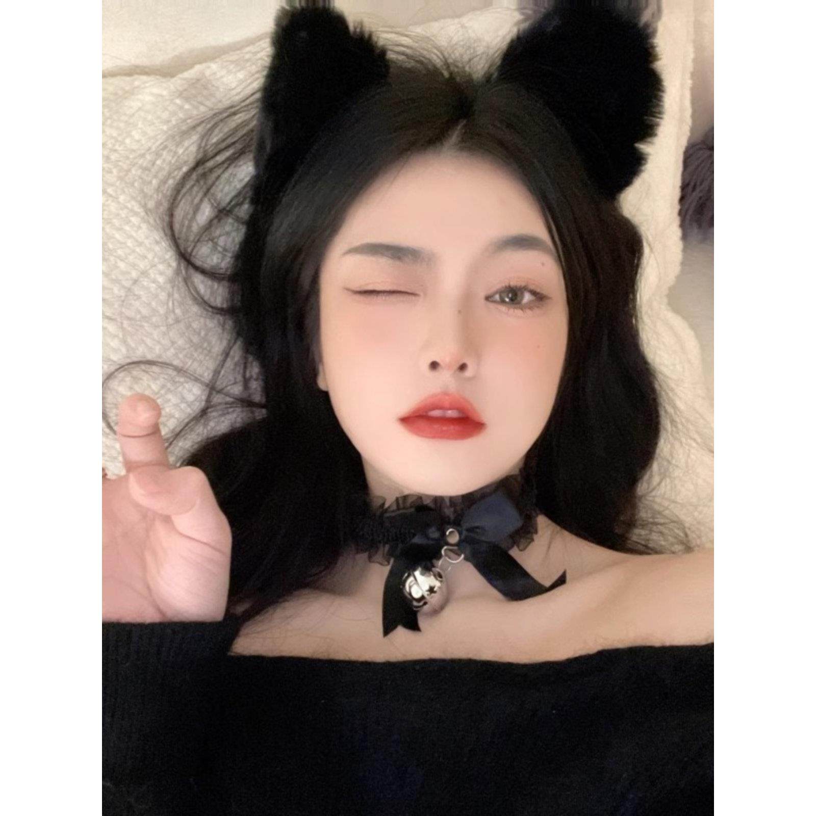 猫耳朵铃铛头箍发卡女可爱蝴蝶结性感纯欲兔子圣诞节装饰万圣节