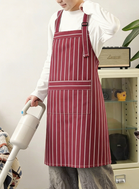 茉白家居条纹围裙北欧风棉质家居厨房用黑色条纹围裙无袖围  MB39