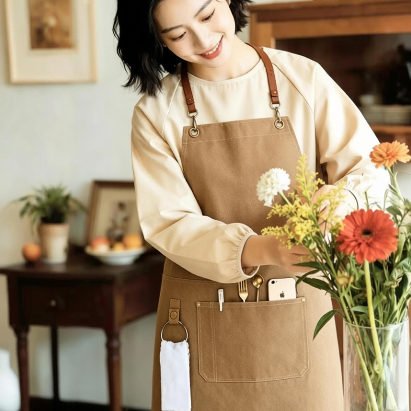 茉白家居帆布围裙无袖韩版时尚咖啡店西餐厅工作服通用咖啡  MB26