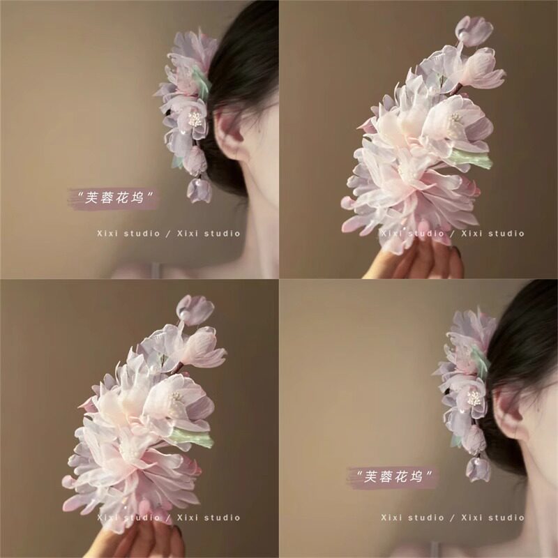 纯欲粉！超仙日常绢纱花朵发夹！时尚侧边夹盘发器宫廷风汉服配饰,饰品/流行首饰/时尚饰品新,发饰,淘宝优惠券,粉丝福利购,淘宝优惠卷