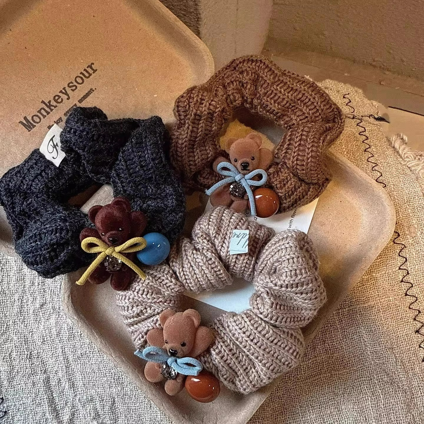 韩系毛线小熊蝴蝶结大肠圈少女心甜美发圈可爱丸子头发绳卡通发饰,饰品/流行首饰/时尚饰品新,发饰,淘宝优惠券,粉丝福利购,淘宝优惠卷