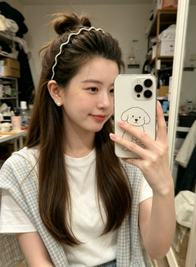 黑色波浪珠珠齿梳发箍女款高级感轻奢日常外戴压发头箍高颅顶发卡