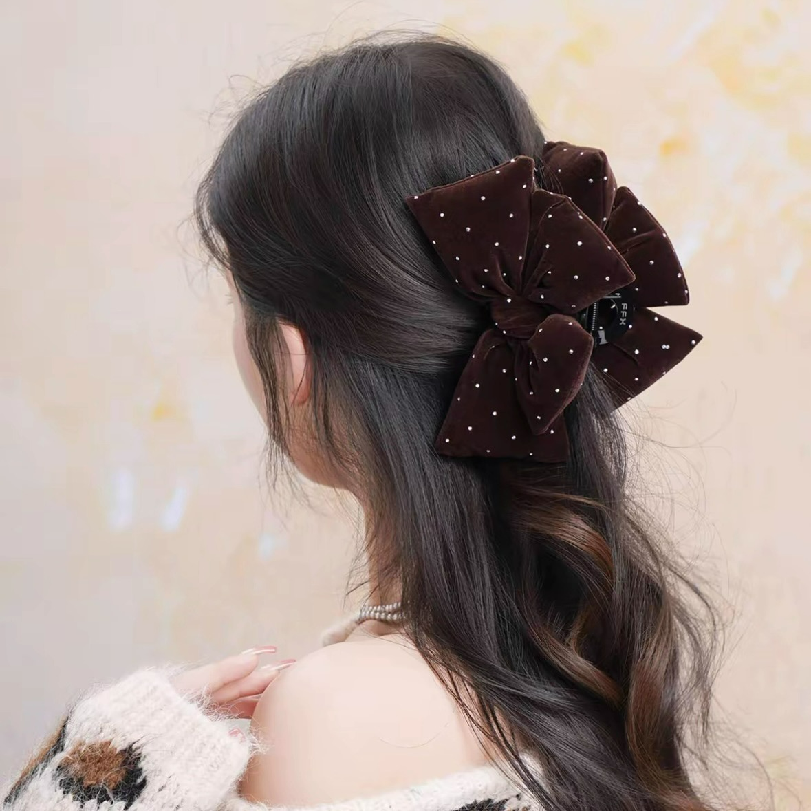 法式复古丝绒鲨鱼夹【繁星点点]立体填充棉蝴蝶结温柔氛围感抓夹