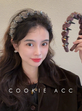 cookie饰品韩国秋冬黑色卡其色毛线发箍2025新款高端带齿防滑舒适