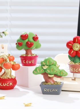 国潮福气满满小摆件树脂工艺品车载饰品工位桌面装饰摆件文创礼品