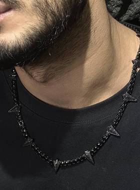 22黑色限定黑豹满锆黑锆石项链