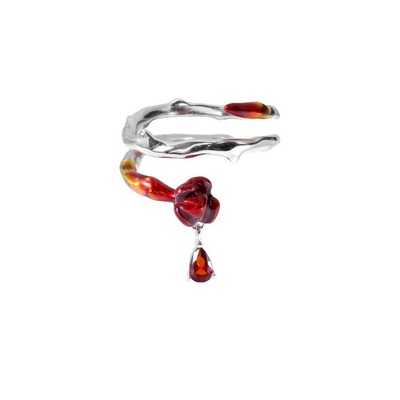 我们终将落俗但浪漫不死 原创小众红玫瑰戒指开口可调