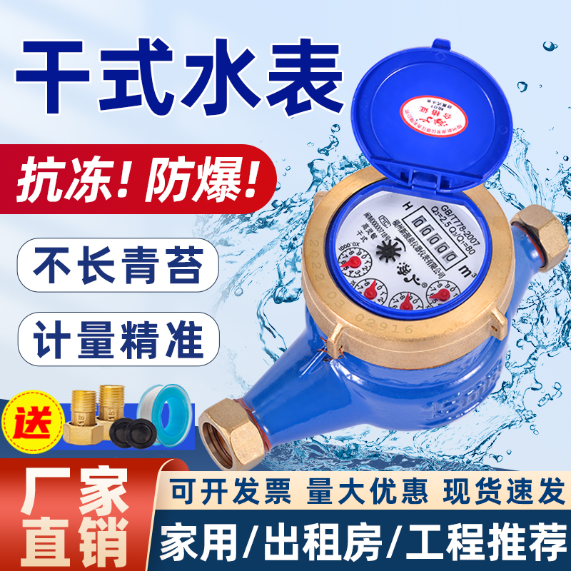 干式水表家用国标自来水防冻防爆 旋翼式4/6分出租房工程冷热水表