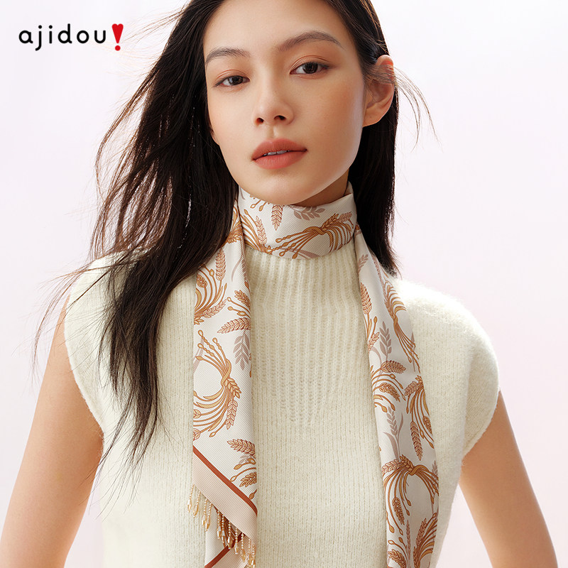 阿吉豆AJIDOU配饰女100%桑蚕丝秋日絮语柔软丝巾复古优雅百搭围巾