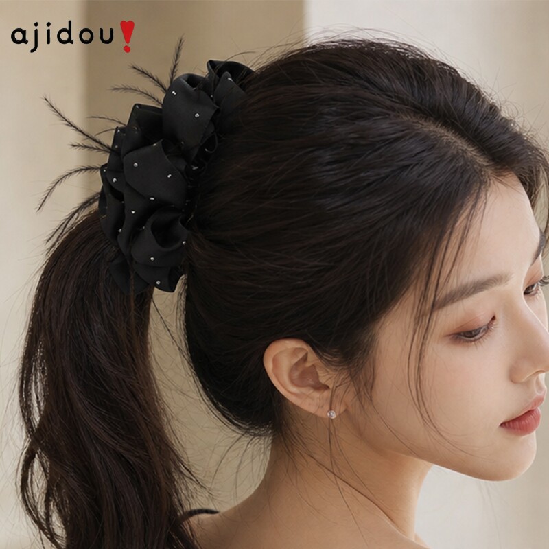 阿吉豆AJIDOU香蕉夹女竖夹蝴蝶结羽毛发夹后脑勺扎高马尾扭夹发饰