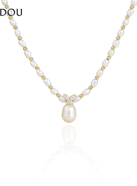阿吉豆AJIDOU项链女S925银淡水珍珠吊坠轻奢毛衣链配饰小众锁骨链