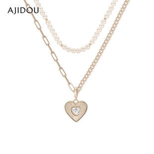 阿吉豆AJIDOU项链珍珠女小众轻奢潮流气质配饰饰品爱心首饰锁骨链