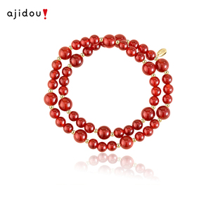 阿吉豆AJIDOU手链红玛瑙DIY手串女款多圈马年本命年生日礼物手饰