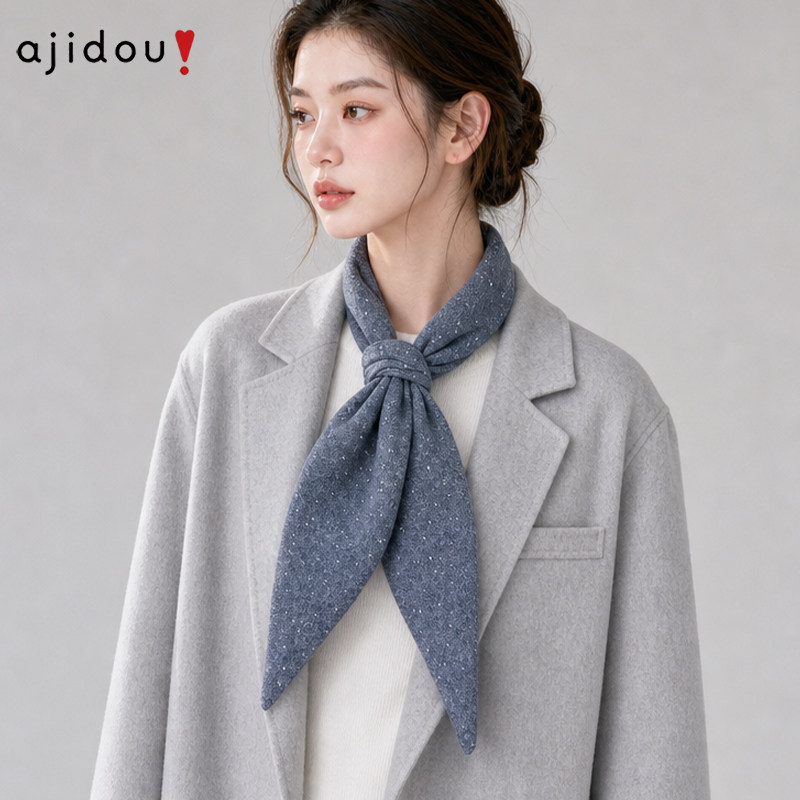 阿吉豆AJIDOU围巾女100%绵羊毛灰色波点三角巾丝巾秋保暖复古围脖