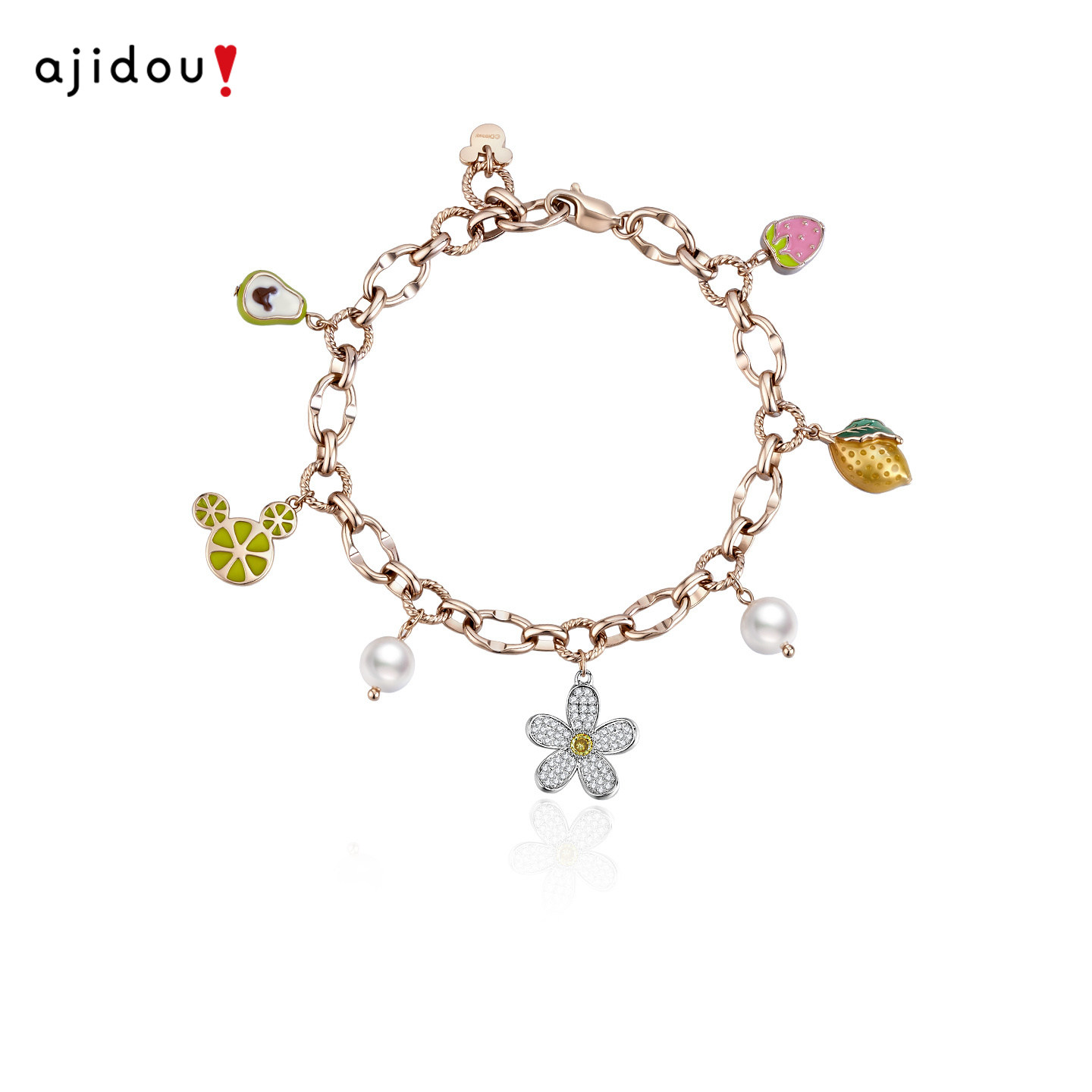 阿吉豆AJIDOU手饰女款波西米亚花朵珍珠手链双层叠戴手串轻奢饰品