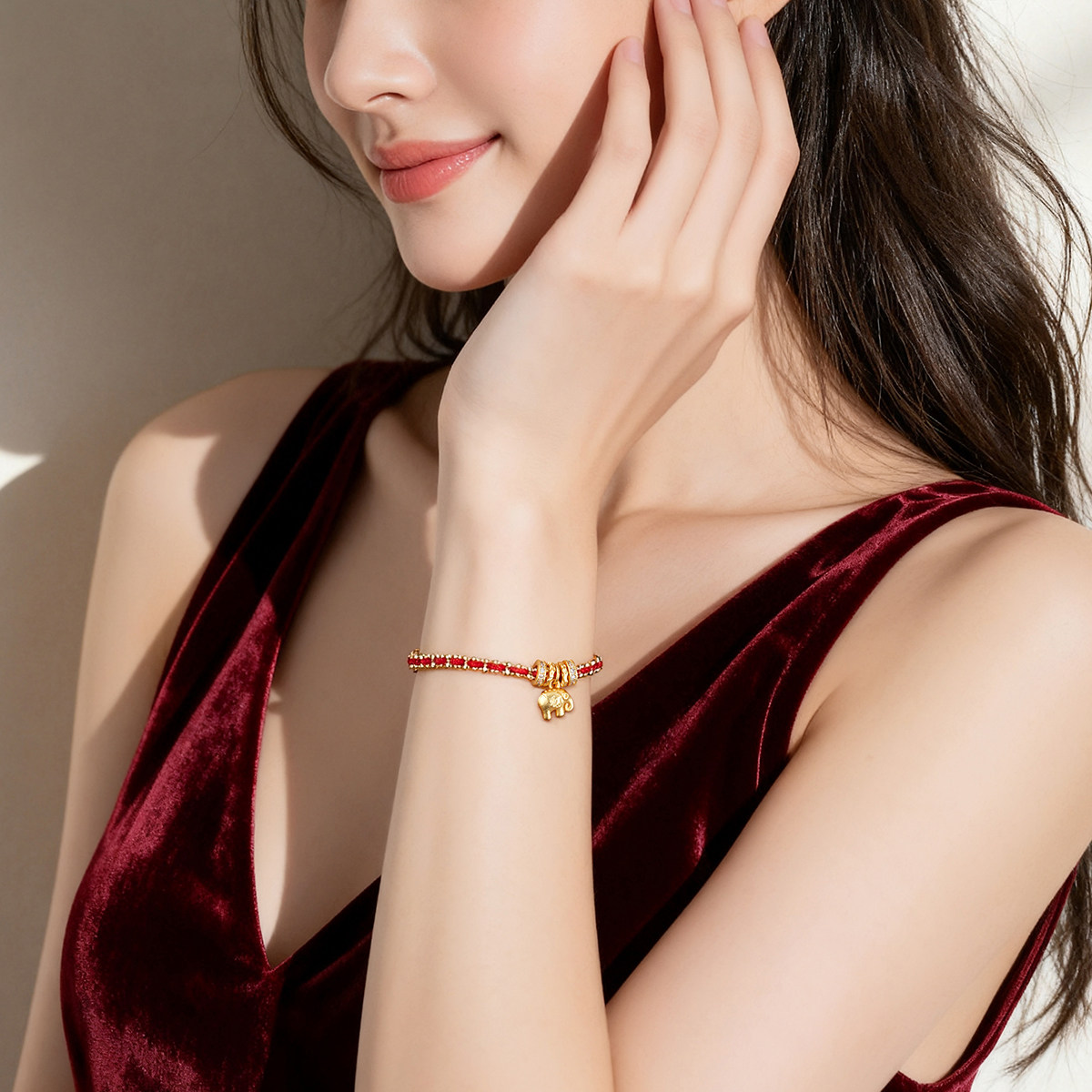 阿吉豆AJIDOU官方新款红绳手链女款玫瑰金轻奢小众时尚手饰饰品