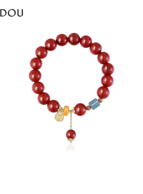 AJIDOU阿吉豆红色玛瑙蜜蜡串珠手链手串