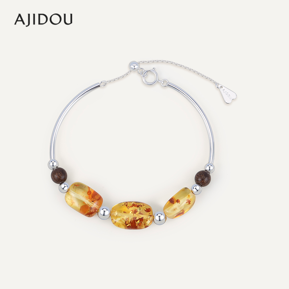 阿吉豆AJIDOU花珀胶囊系列925银休闲手链女个性通勤时尚百搭饰品