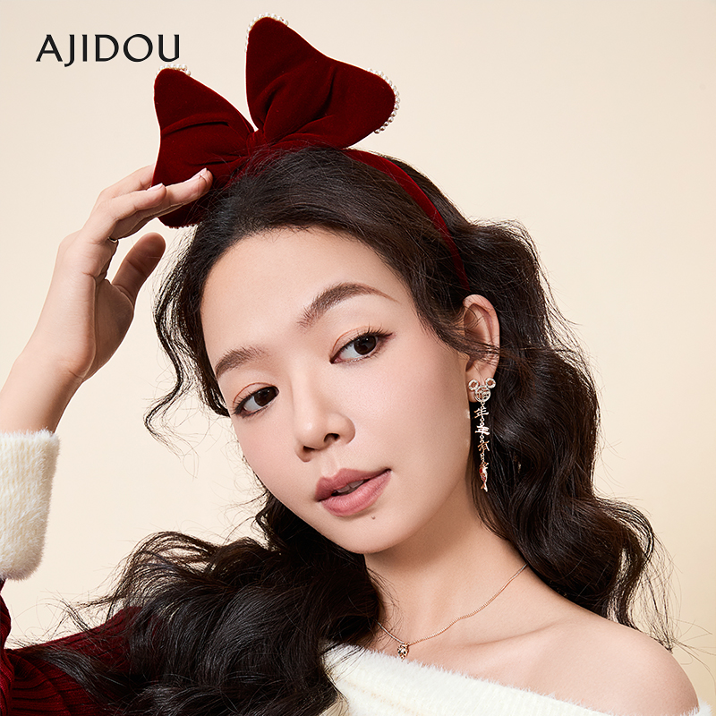 AJIDOU发箍酒红色可爱立体蝴蝶结