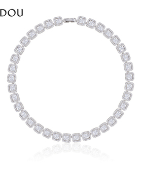 阿吉豆AJIDOU项链女款闪耀复古颈链璀璨锁骨链高级感吊坠方形项链