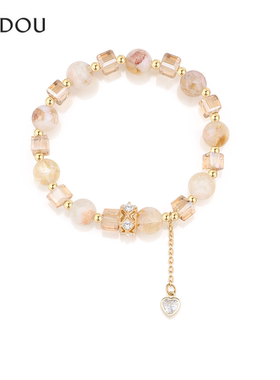 阿吉豆AJIDOU手链女款时尚百搭水晶手串天然黄色高级感串珠手饰品