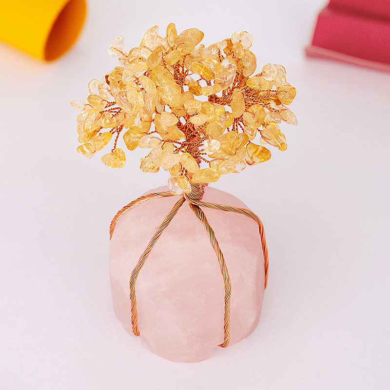 天然黄粉水晶办公桌装饰摆件女生工位好物桌面电竞房间布置高档i.