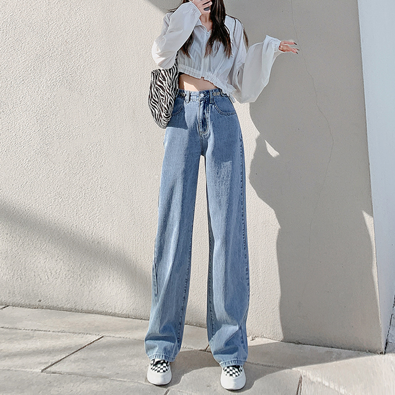 DD高腰直筒阔腿牛仔裤女宽松春秋2022年显瘦垂感拖地裤子is高街