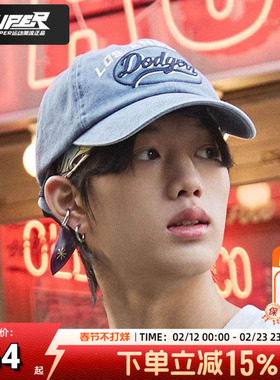 MLB正品牛仔蓝棒球帽男女同款鸭舌帽软顶刺绣大LOGO帽子3ACPV165N