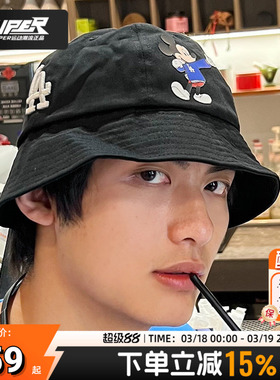 MLB渔夫帽迪士尼联名款米老鼠图案男女同款潮流棉休闲帽32CPHK011