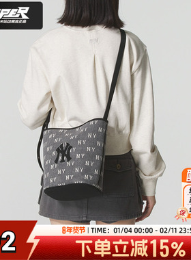MLB男女满印老花水桶包25秋季新款情侣单肩包休闲斜挎包3ABMMV65N