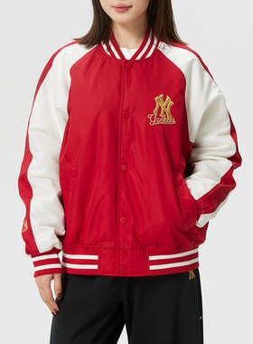 MLB 男装女装红色棉服夹克2026新年款舒适休闲情侣保暖外套棒球服