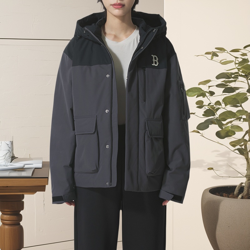 MLB官方男装女装情侣装撞色连帽羽绒服2025秋冬新款工装外套夹克