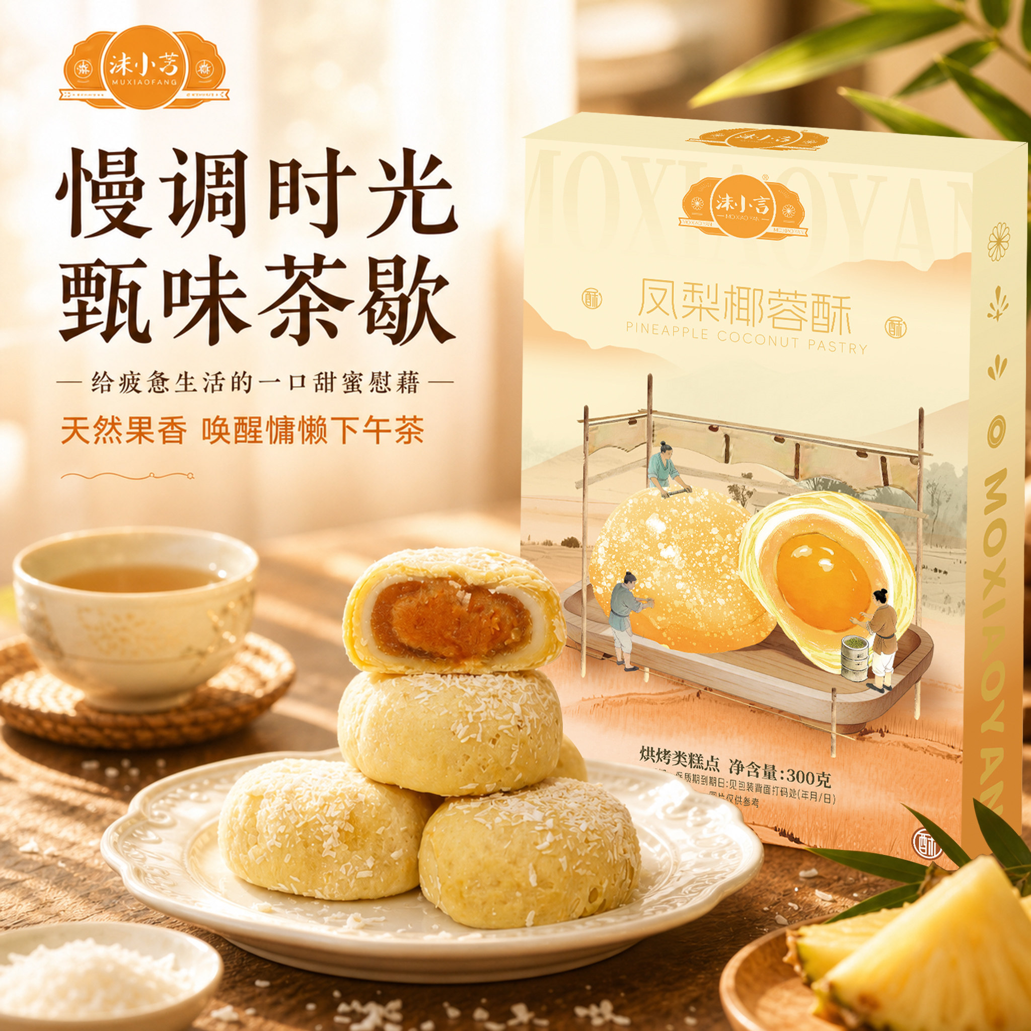 沫小言凤梨椰蓉酥2盒送礼袋中秋节日佳礼传统糕点休闲食品茶点