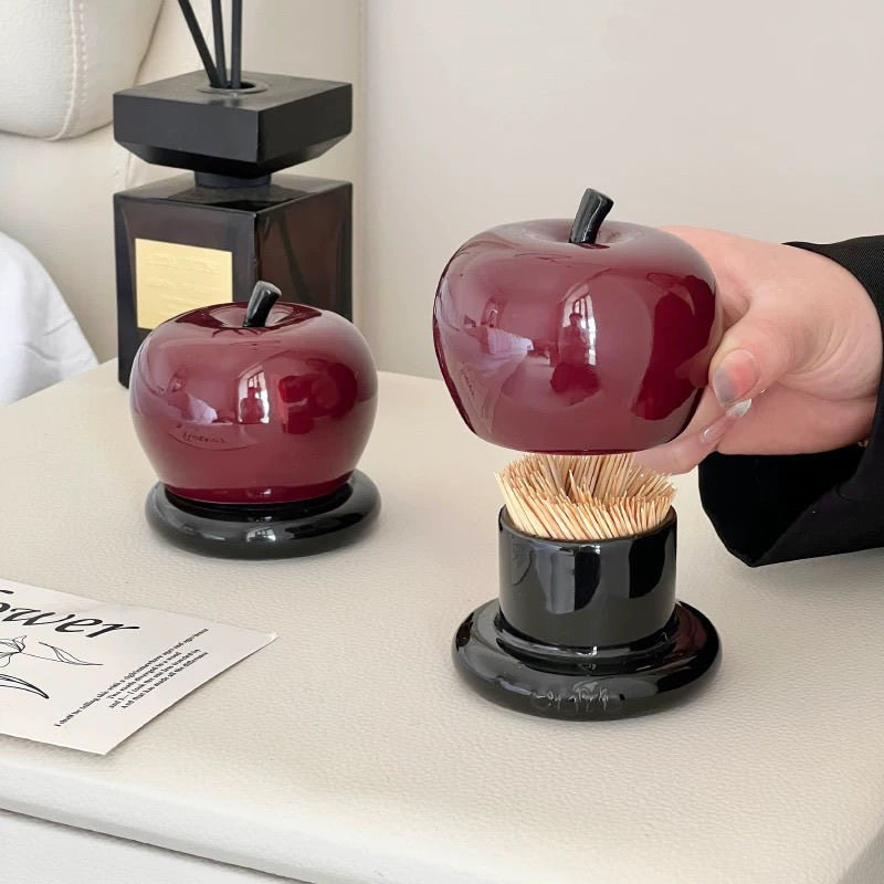 CMYD原创设计款高颜值苹果牙签罐陶瓷牙线棉签收纳盒装饰摆件礼物,餐饮具,牙签筒,淘宝优惠券,粉丝福利购,淘宝优惠卷