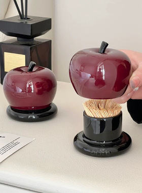 CMYD原创设计款高颜值苹果牙签罐陶瓷牙线棉签收纳盒装饰摆件礼物