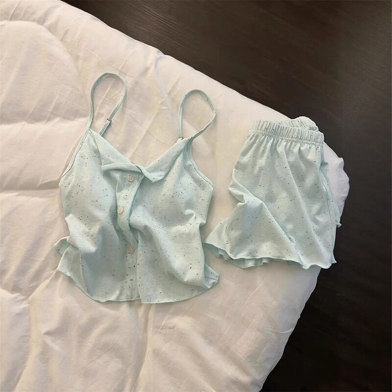 莫代尔纯棉吊带睡衣女款夏季带胸垫一体性感套装夏天辣妹可外穿薄