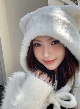新款韩版秋冬季猫耳朵毛绒小熊