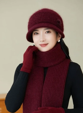 中老年人帽子女士保暖针织毛线帽