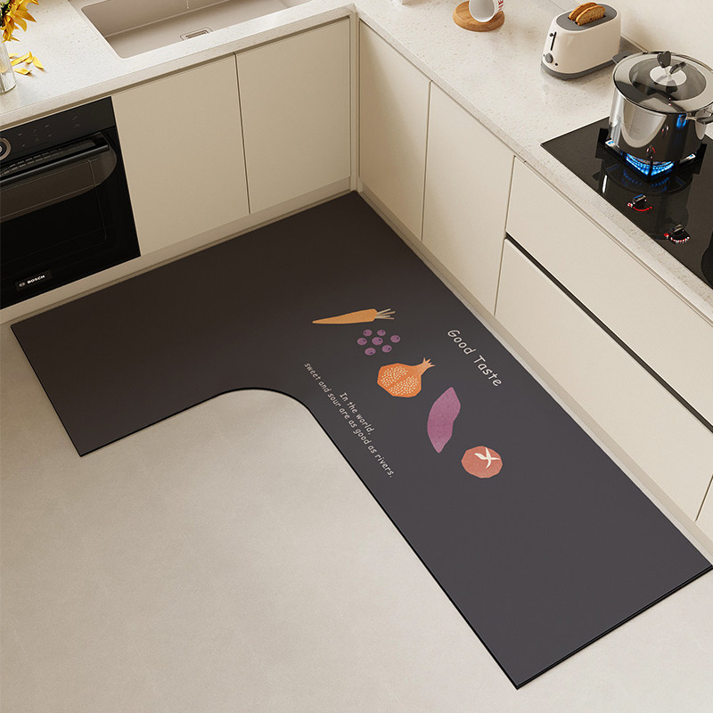 灰色厨房地垫7字型耐脏免洗一体l型硅藻泥吸水垫防滑垫可定制脚垫