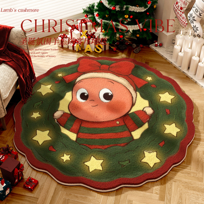 2025年冬季新款圣诞卡通星星人地垫节日氛围感装饰羊绒地毯可定制