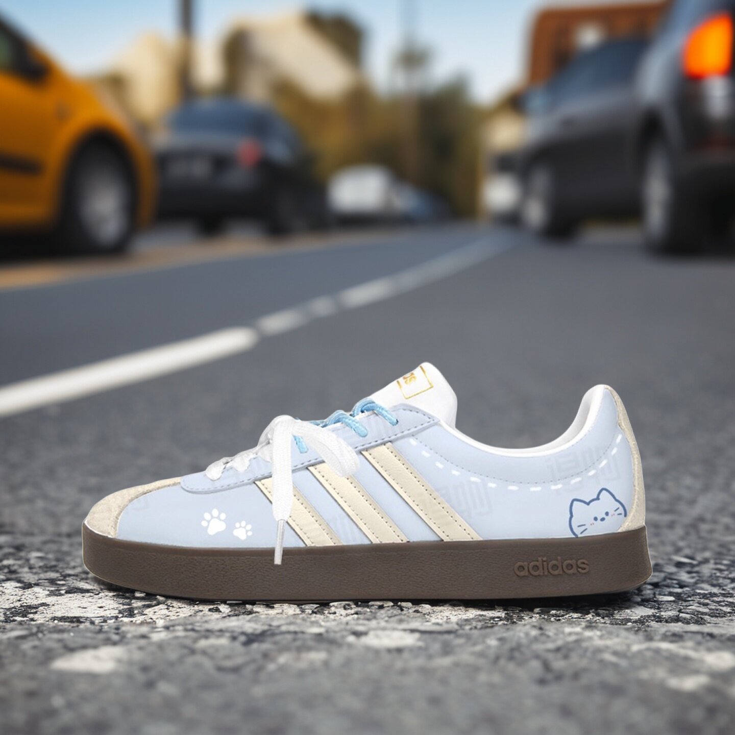 【球鞋定制】Adidas阿迪达斯 VL COURT 雾蓝小喵 男女款休闲板鞋