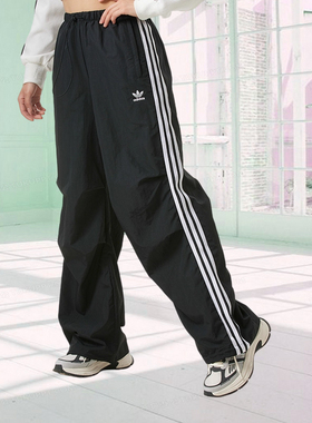 阿迪达斯三叶草女款裤子2025秋季新款舒适宽松阔腿运动长裤KF9615