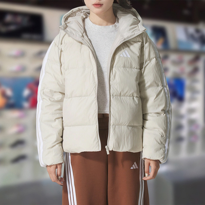 Adidas阿迪达斯女外套2025冬季新款防风保暖舒适连帽羽绒服KH3979
