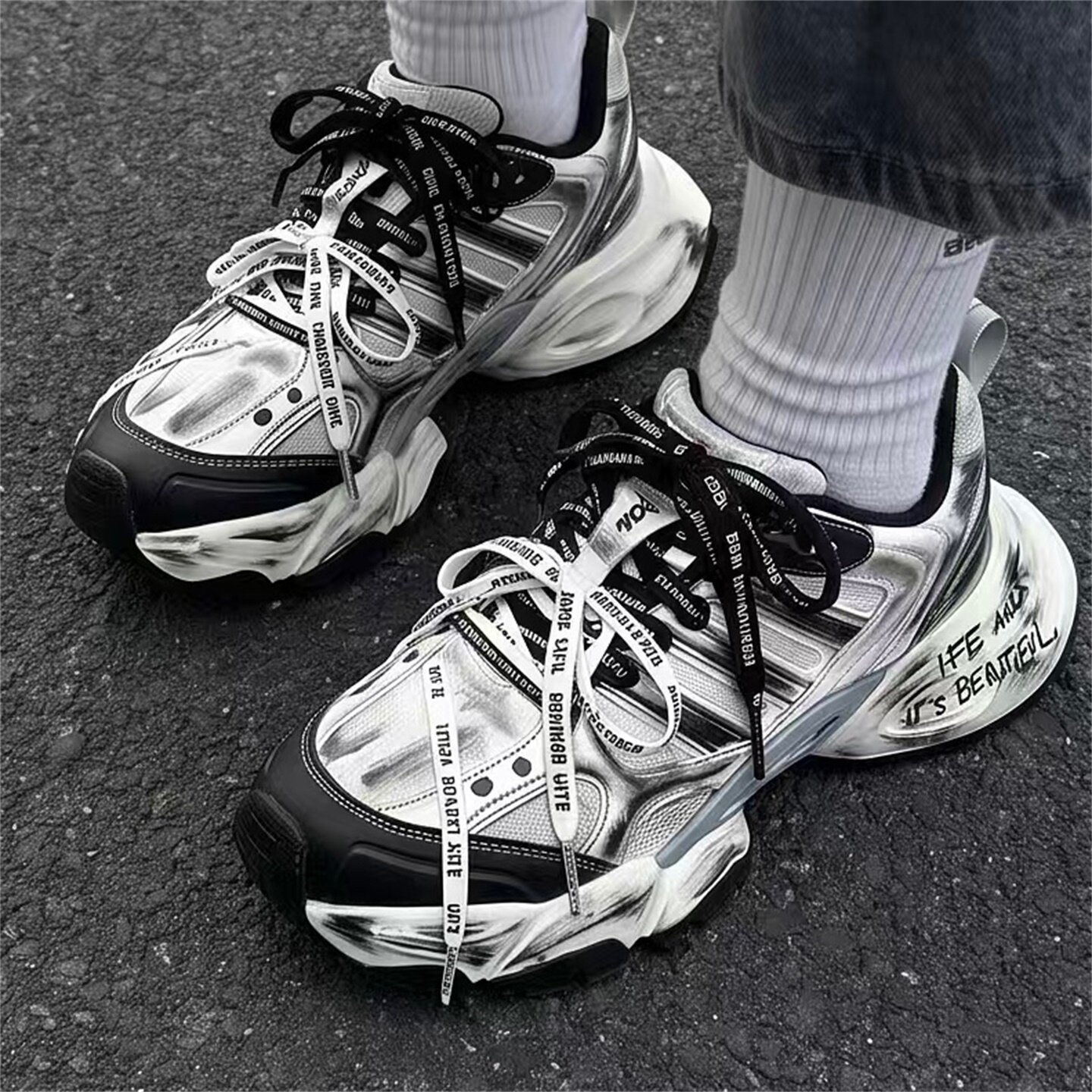 【球鞋定制】Adidas阿迪达斯 XLG RUNNER 雾白宣言 男女款老爹鞋