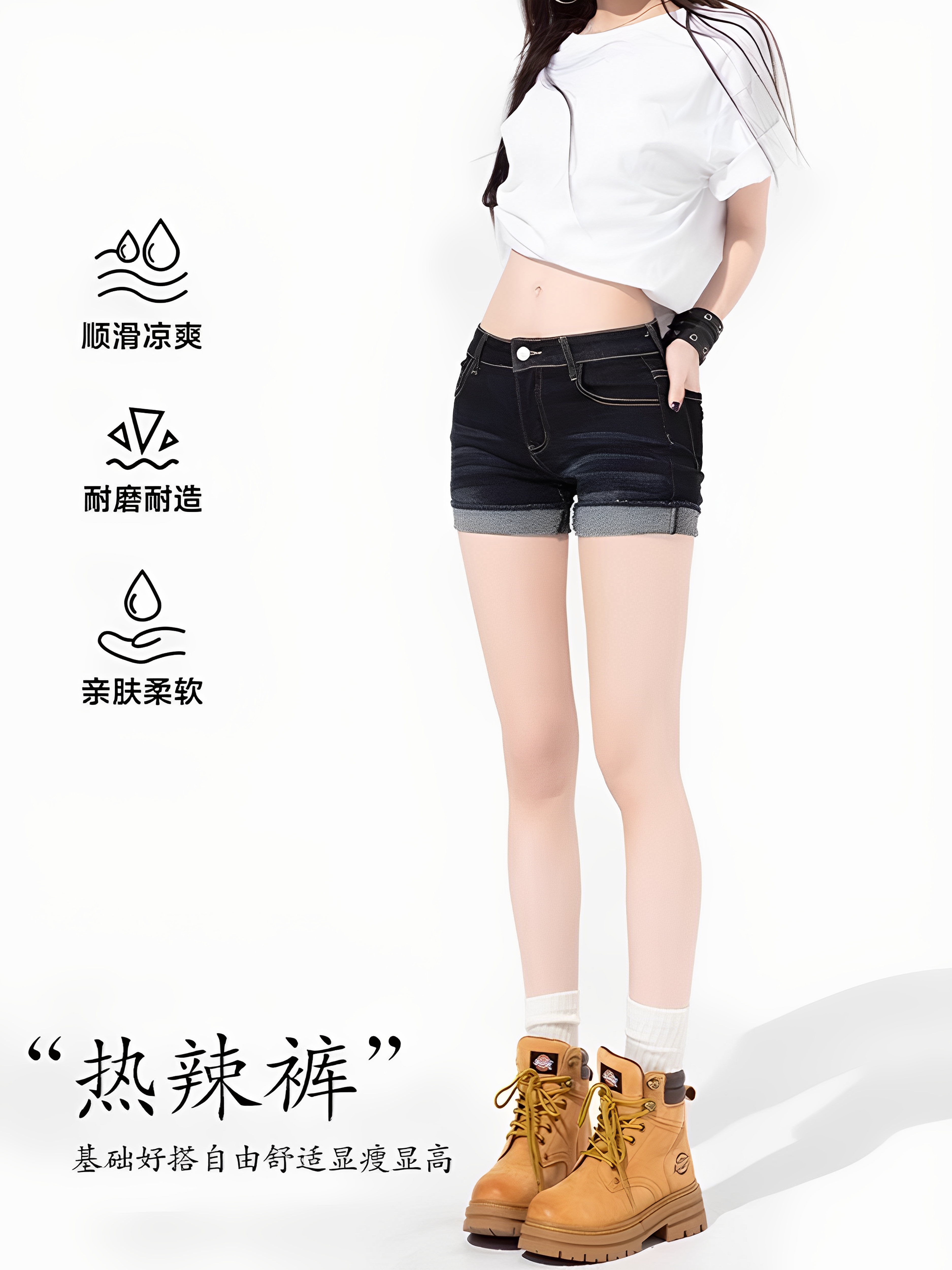 美式复古卷边牛仔短裤女夏季低腰弹力显瘦不漏屁股a字包臀热裤子