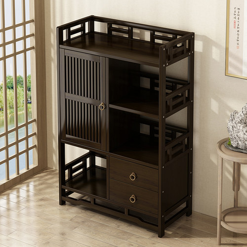 博古架实木新中式摆件茶室紫砂壶茶具收纳置物架茶柜展示柜茶叶架